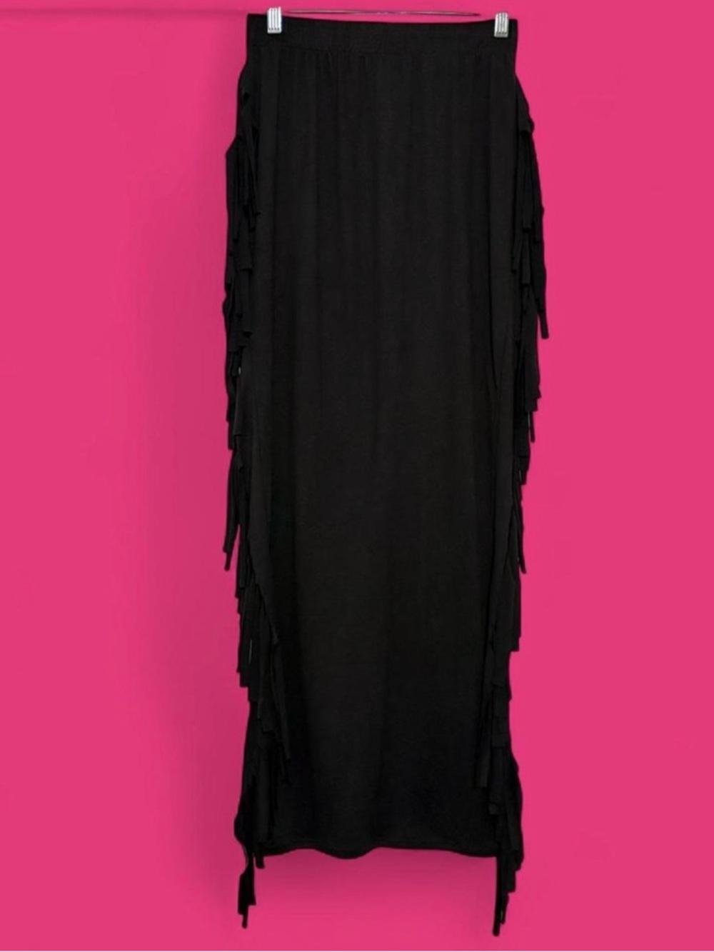 EUC Black Fringe Maxi Skirt